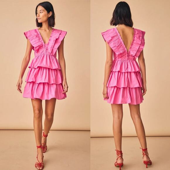 Hunter Bell NWT Pamela Tiered Mini Dress Ruffle Detail Azaela Pink Size 4 - Picture 1 of 9